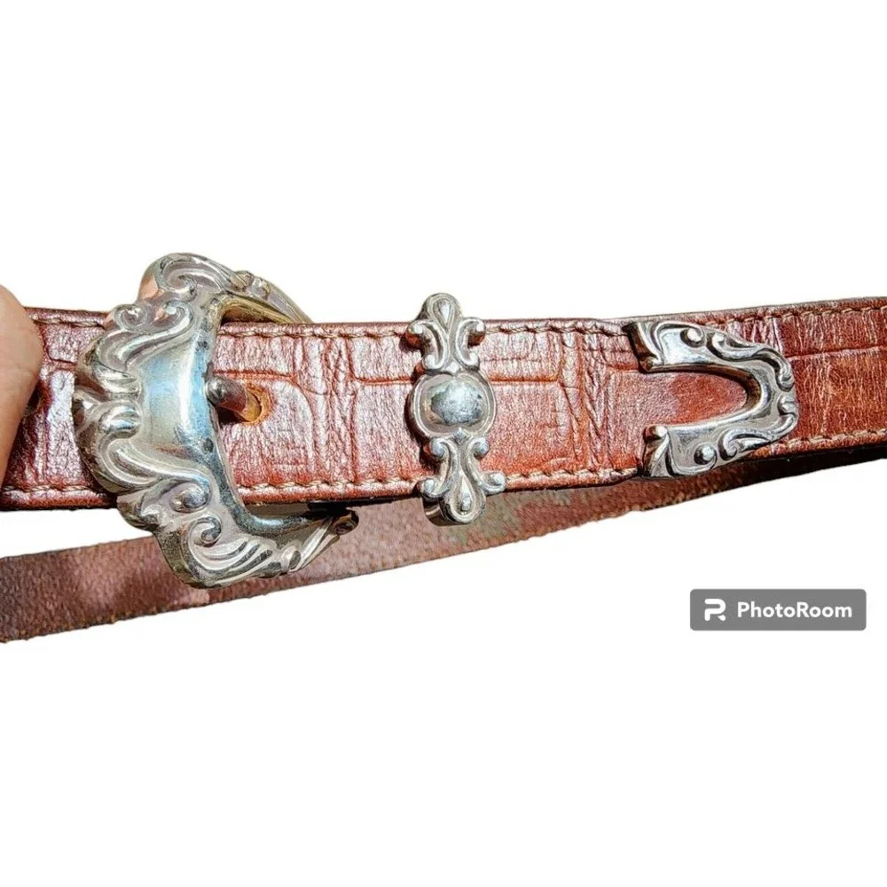 Brighton Kids Brown Leather Belt Silver Embellishments 32